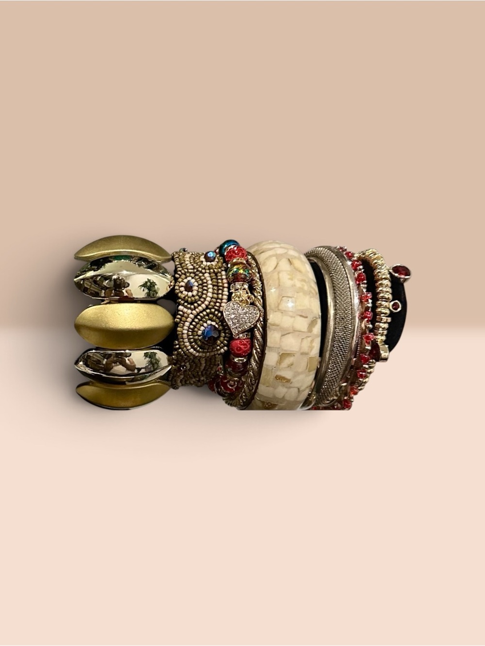 Boho Statement Bracelet Stack Collection • Chunky Gold Bangles Resin Cuff Heart